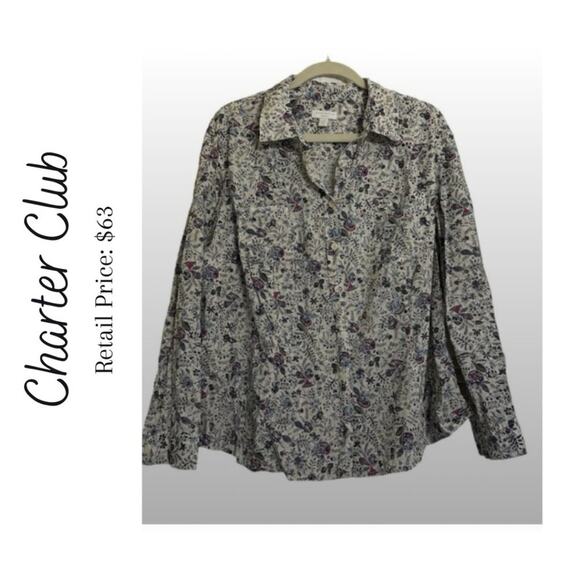Charter Club Floral Button Down Size 20w - Picture 1 of 7